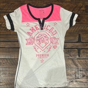 Women’s Pink and White American Fighter Shirt